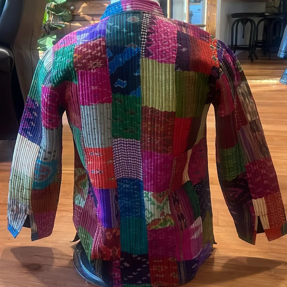 Sam Hill Collection Colorful Rainbow Reversible Quilted Patchwork Silk Jacket M - Picture 2 of 8